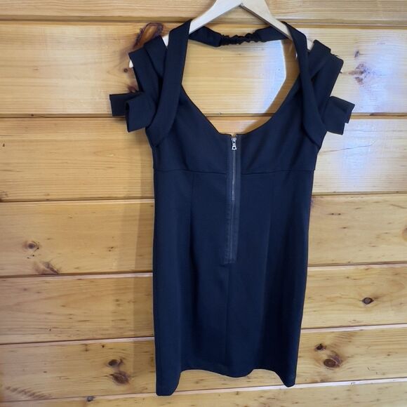 Muse for Boston Proper Sz 8 Black Cold Shoulder Short Sleeve Sheath Dress - Picture 4 of 5
